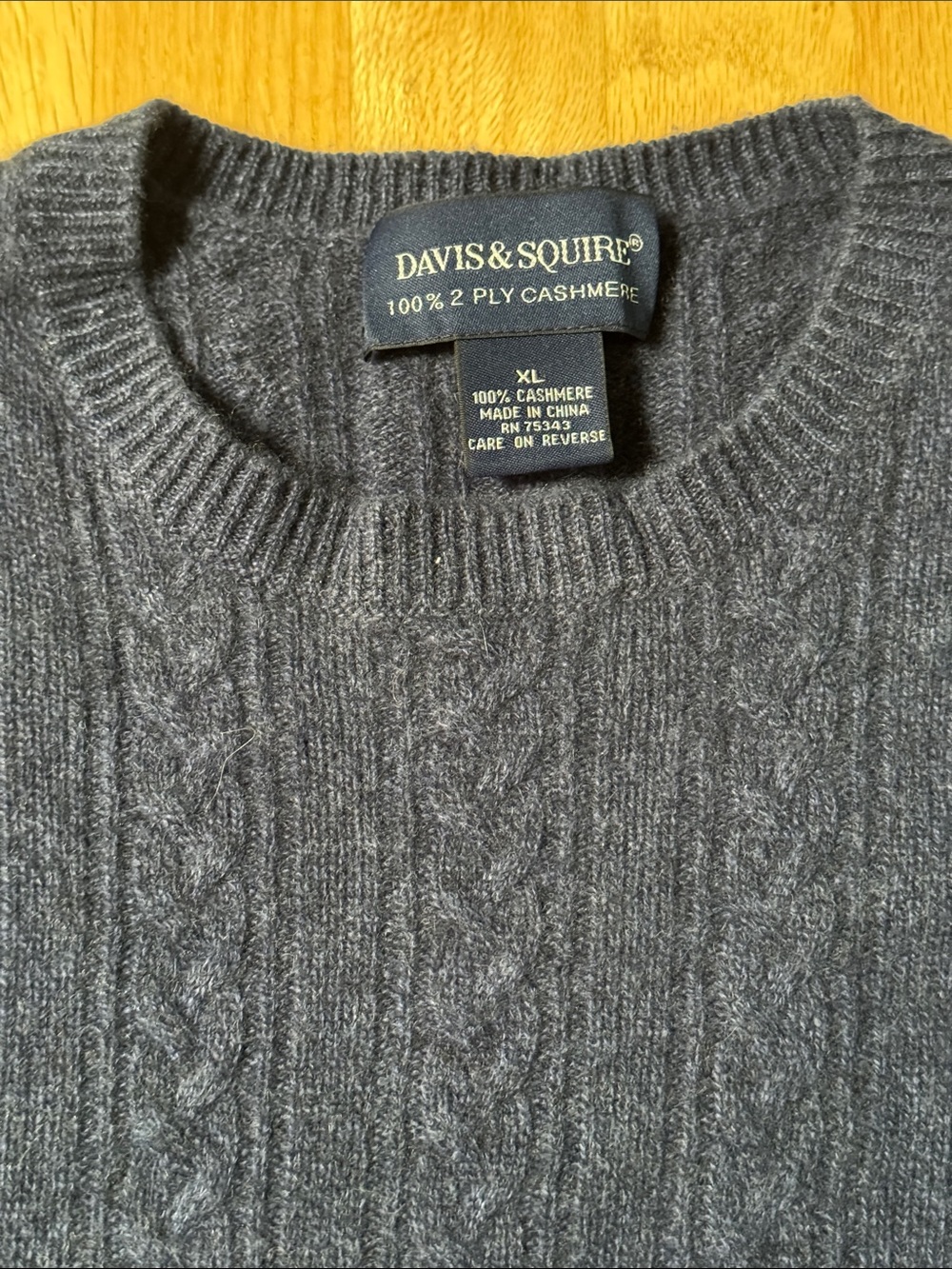 Cashmere Navy Cable-Pattern Crewneck Sweater